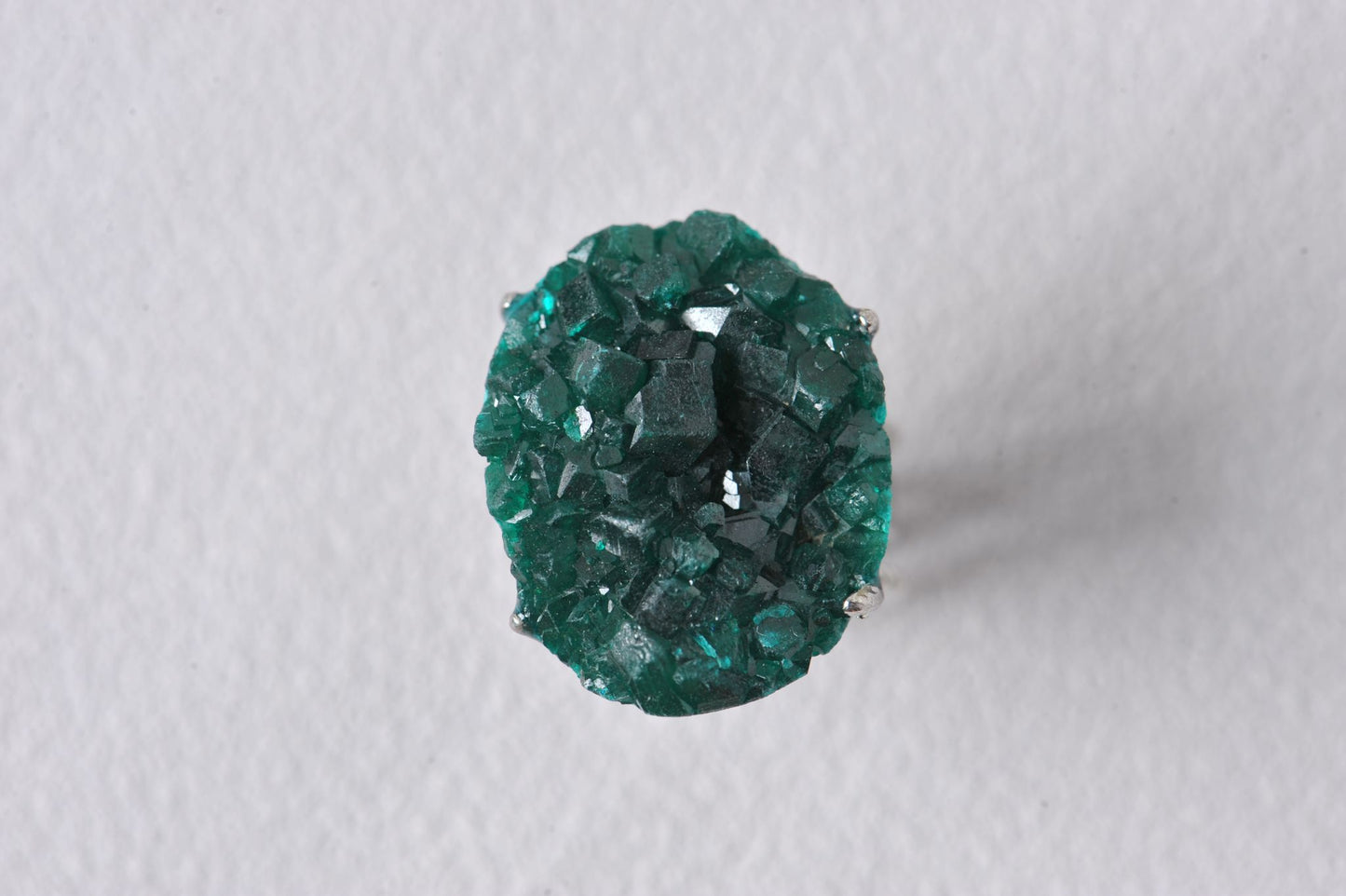 Emerald-Glow Raw Dioptase Cluster Ring