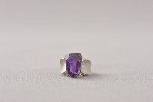 Rare Super Seven Amethyst Minimalist Silver Ring