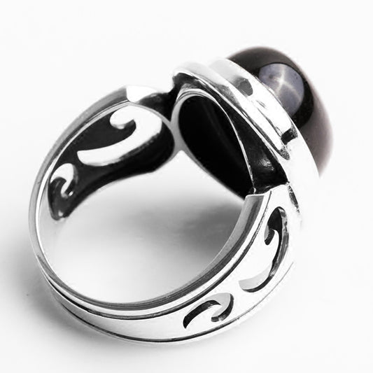 Minimalist Obsidian Cabochon 925 Silver Men's Ring