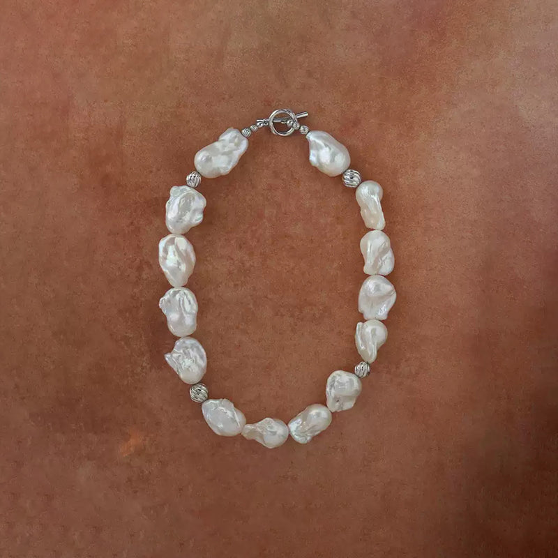Baroque Pearl Chunky Statement Beaded18K White Gold Plated Silver Choker