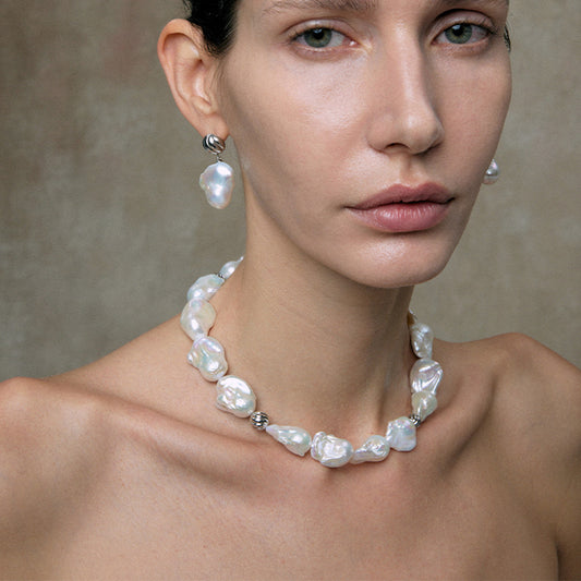Baroque Pearl Chunky Statement Beaded18K White Gold Plated Silver Choker
