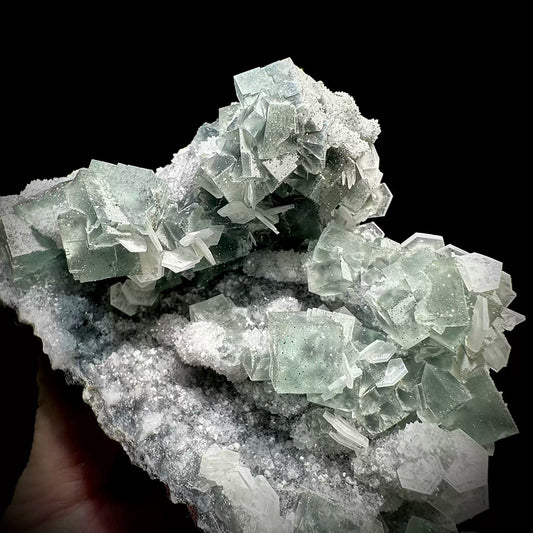 416g Green Fluorite with Hexagonal Tabular Calcite