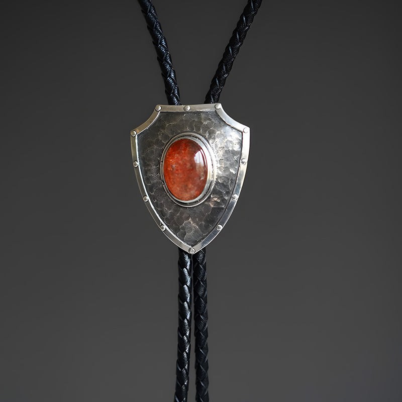 Handcrafted Guardian Shield with Sunstone Silver Bolo Tie