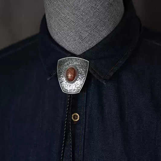 Sunstone Silver Bolo Tie with Leather Cord