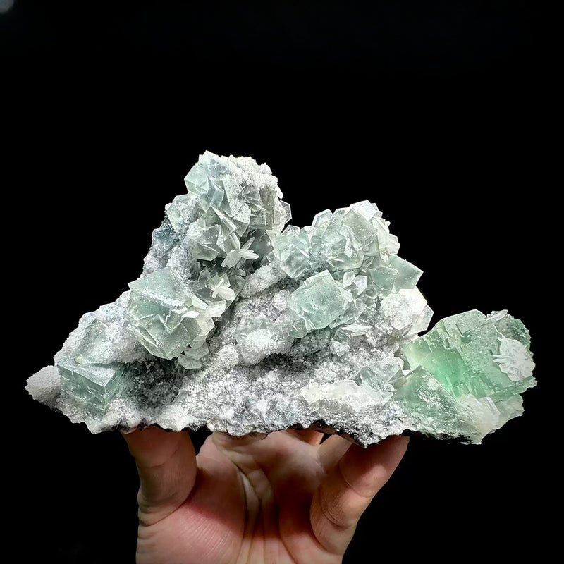 416g Green Fluorite with Hexagonal Tabular Calcite
