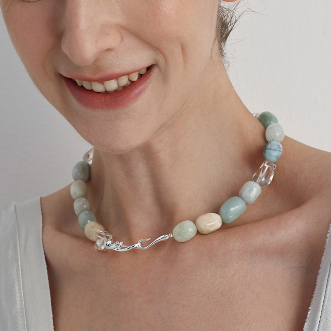 Ethereal Blue Aquamarine Baroque Pearl Choker