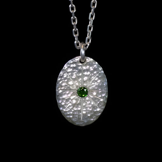 Cosmic Heart Oval Diopside Silver Pendant