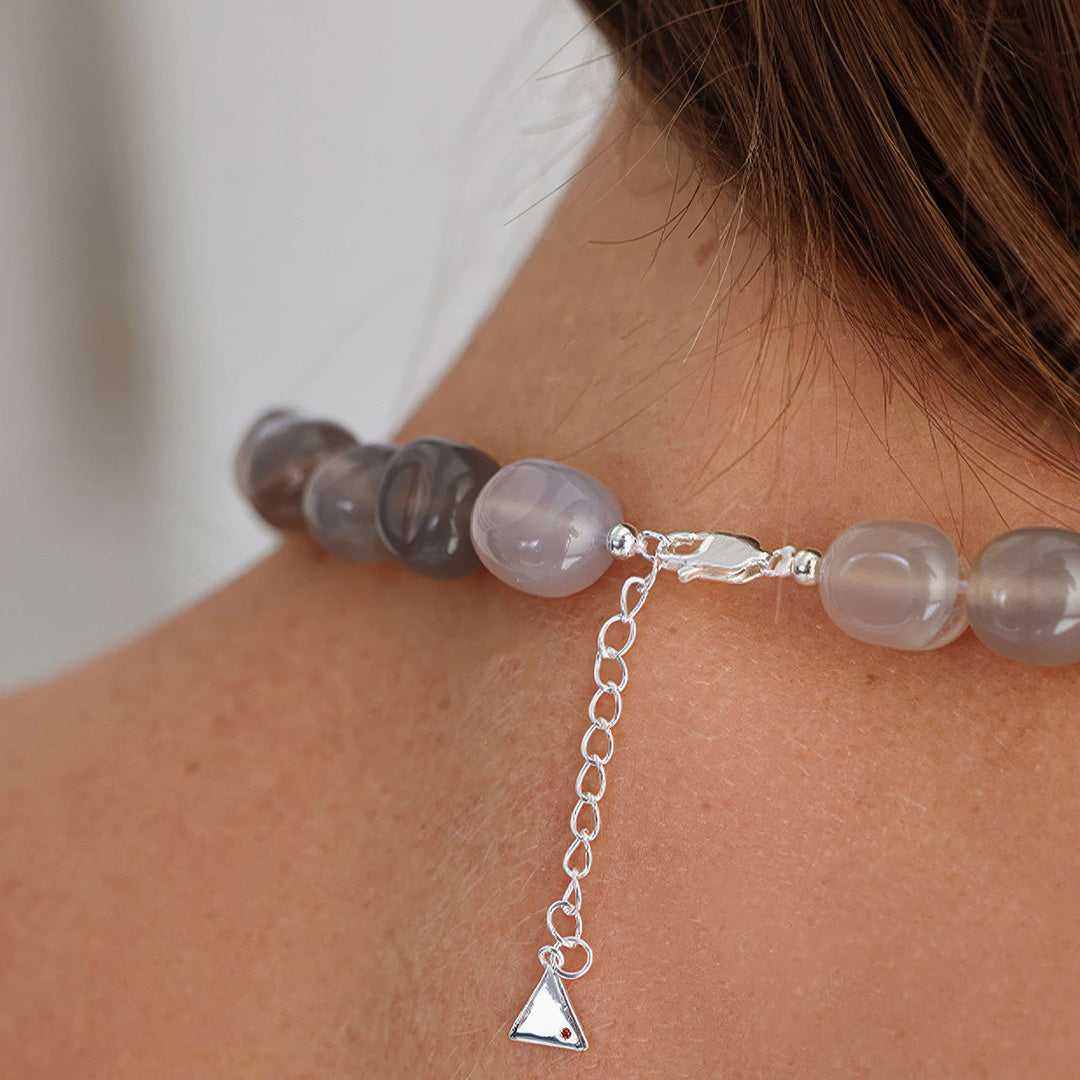 Earth Tone Gray Agate Beaded Necklace