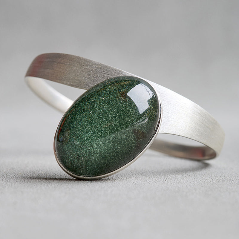 Growth Green Phantom Quartz Sliver Cuff Bracelet
