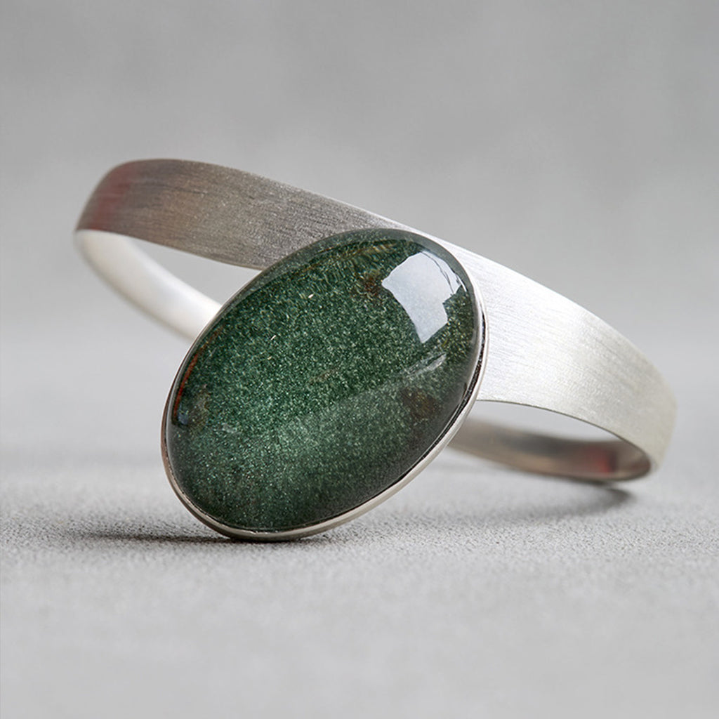 Growth Green Phantom Quartz Sliver Cuff Bracelet