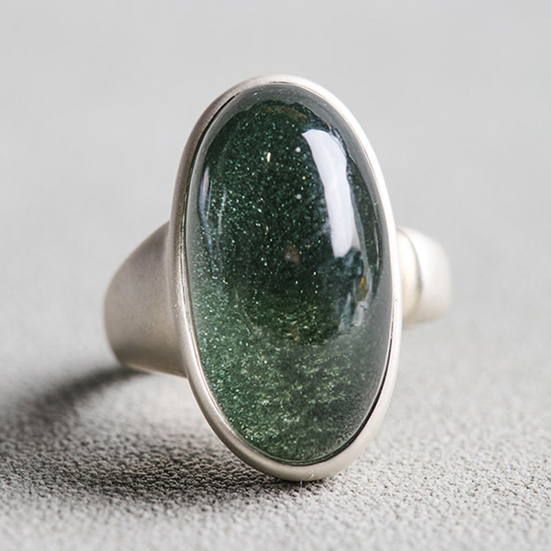 Natural Green Phantom Quartz Cabochon Open Ring
