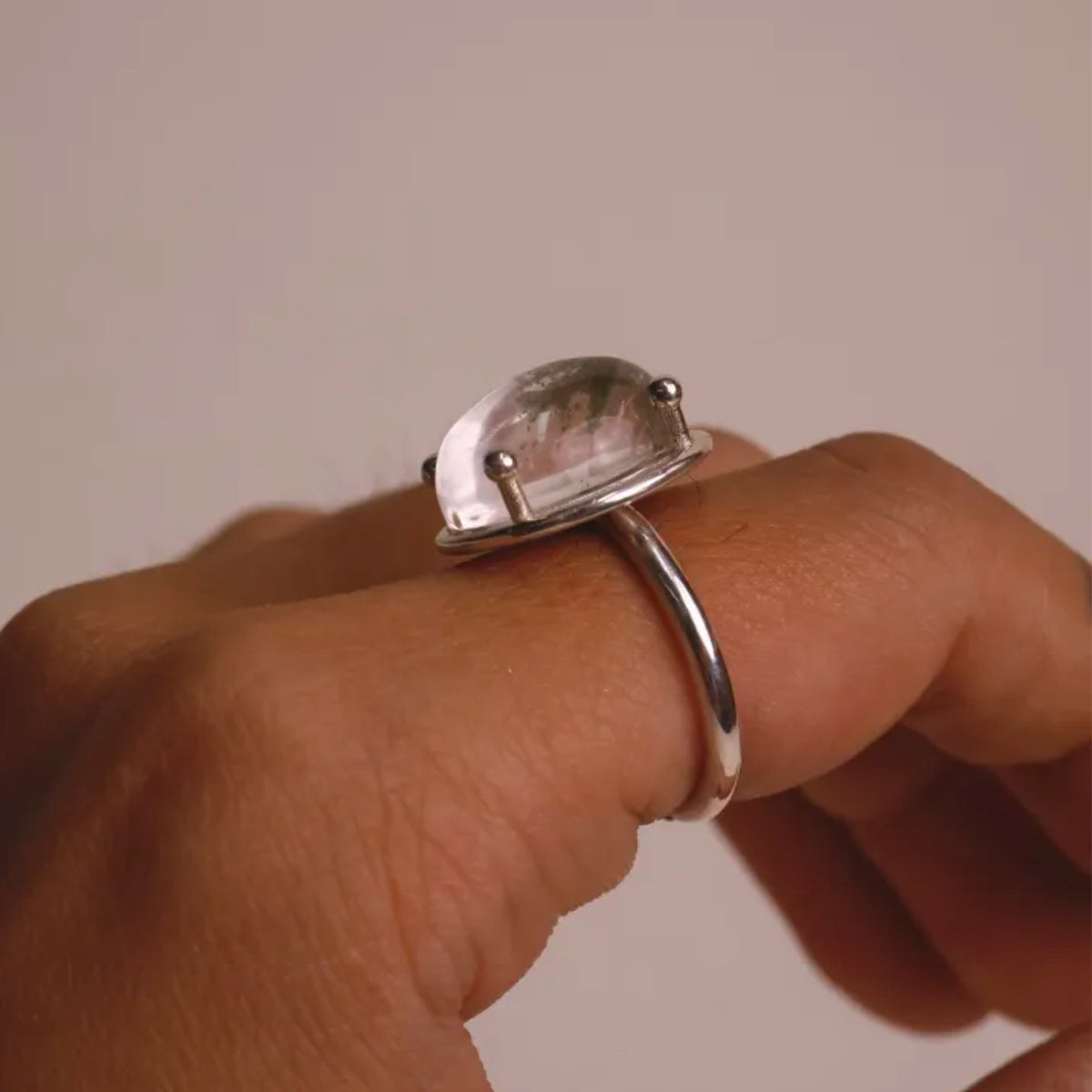 Intention Amplifier Custom Engraved Clear Quartz Silver Ring