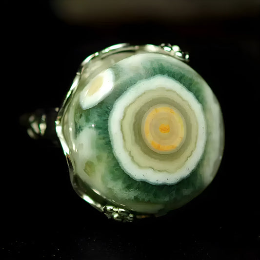 Ocean Jasper Agate Eye Silver Adjustable Ring