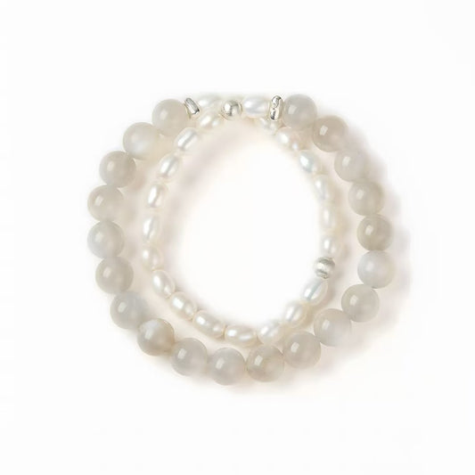 Freshwater Pearl Grey Moonstone Double Strand Bracelet