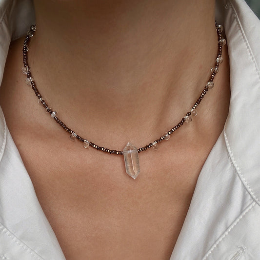 Double Terminated Clear Quartz Energy Amplifier Necklace