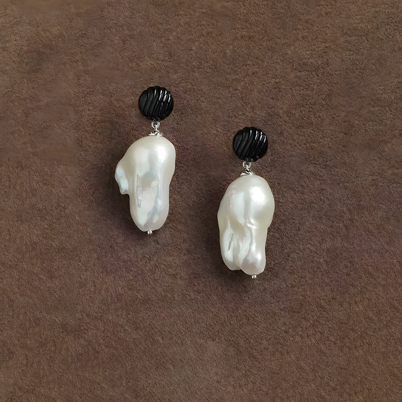 High Luster Baroque Pearl 18K White Gold Plated Earrings