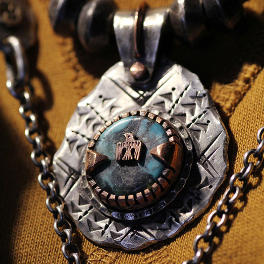 Eternal Sky Custom Engraved Native Turquoise Silver Pendant