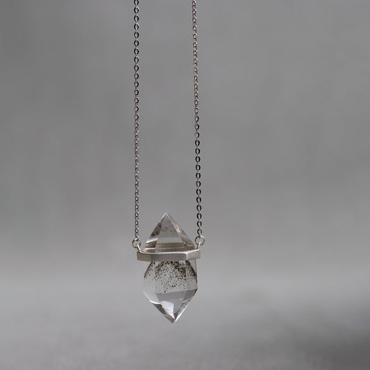 Ethereal Veil Twin Pillar Clear Phantom Quartz Pendant