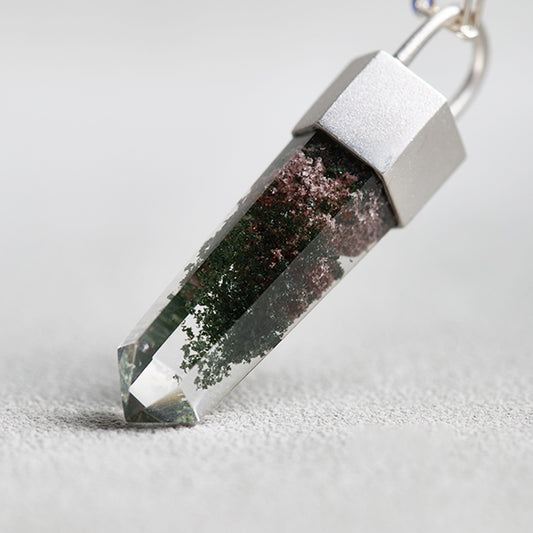 Connection to Nature Green Phantom Quartz Point Necklace