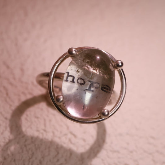 Intention Amplifier Custom Engraved Clear Quartz Silver Ring