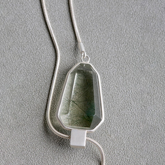 Vision Quest Rare Clear Green Rutilated Quartz Lariat Necklace