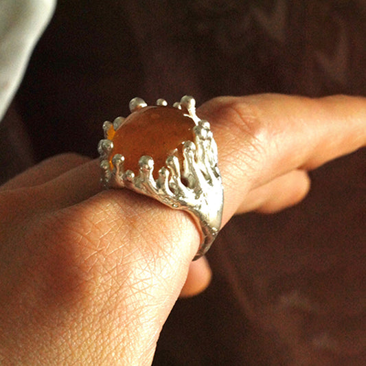 Amber Modern Open Design Sterling Silver Ring