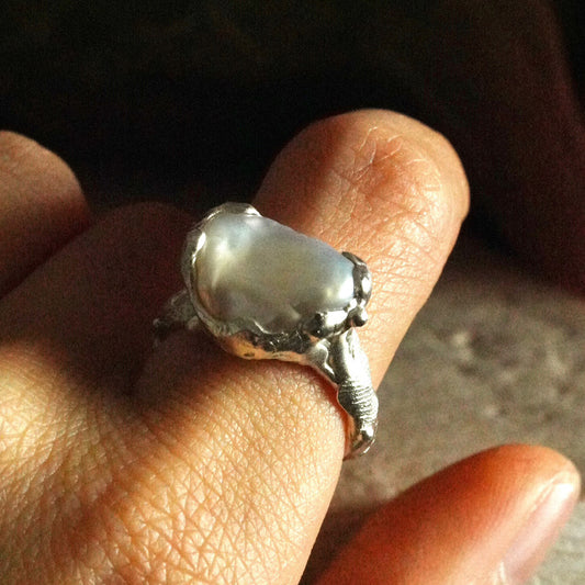Baroque Pearl Silver Open Ring