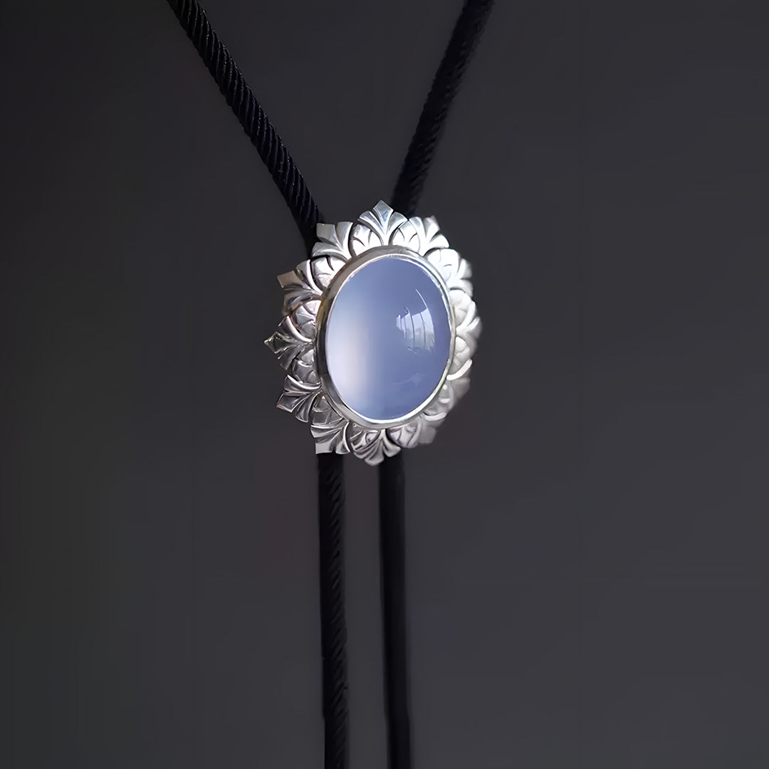 Inspiring Glow - Premium Clear Blue Chalcedony Bolo Tie