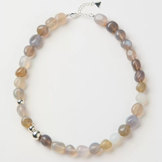 Earth Tone Gray Agate Beaded Necklace