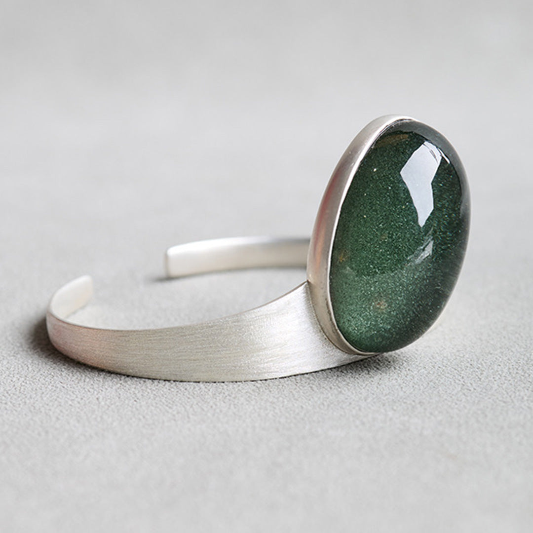 Growth Green Phantom Quartz Sliver Cuff Bracelet
