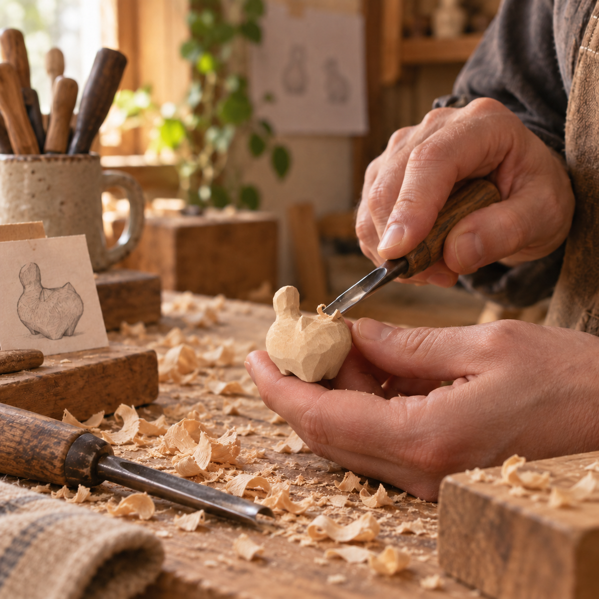 Mini Hand-Carved Wooden Cat DIY Kit