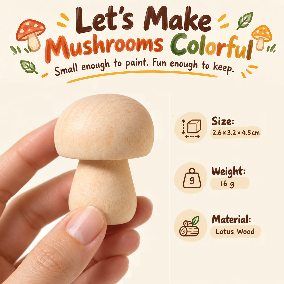 10-Shape Unfinished Wooden Mushroom Craft Kit