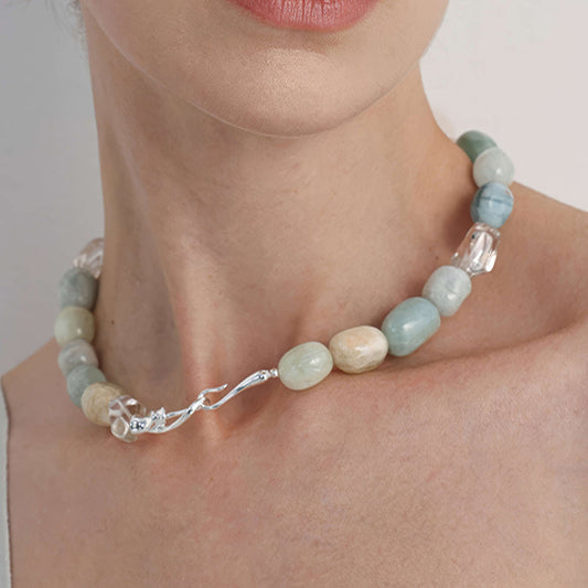 Ethereal Blue Aquamarine Baroque Pearl Choker