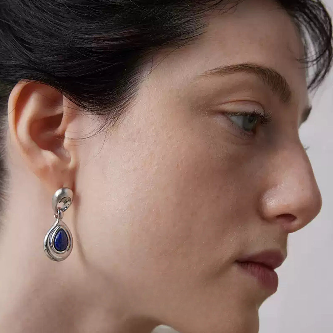 Mist Veil Lapis Lazuli Sterling Silver Elegant Earring
