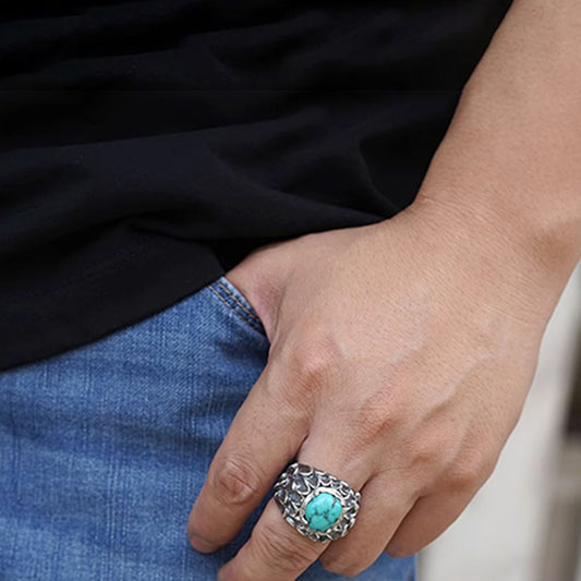 Sacred Guardian - Raw Turquoise Silver Dragon Scale Ring