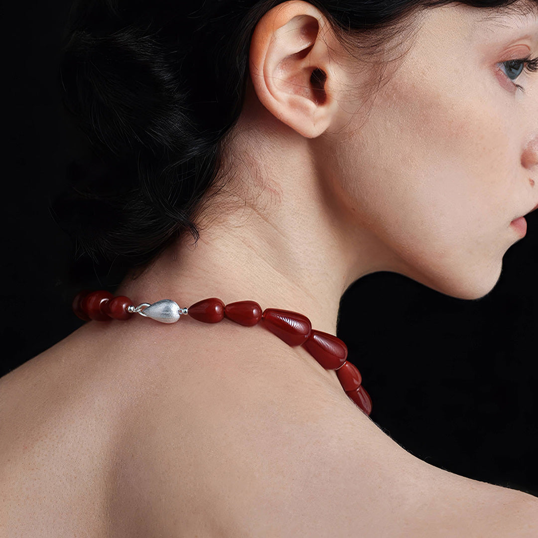 Minimalist Gradient Red Onyx Bead Choker Jewelry Set