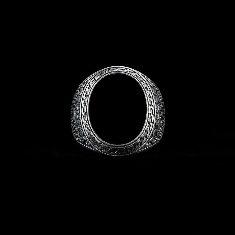 Natural Black Agate Silver Bold Ring for Men