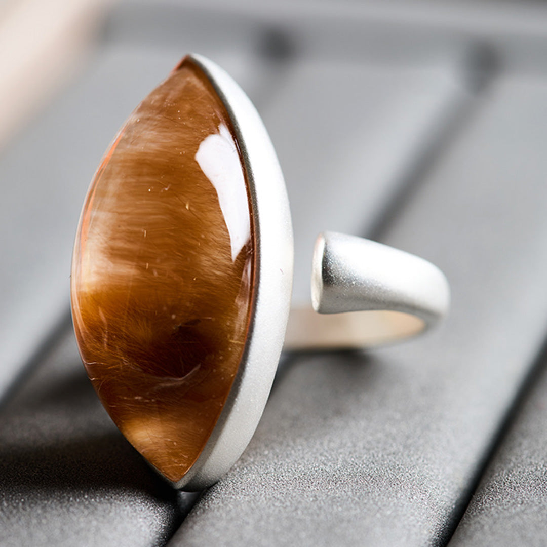 Manifestation Power Natural Red Rutilated Quartz Silver Ring