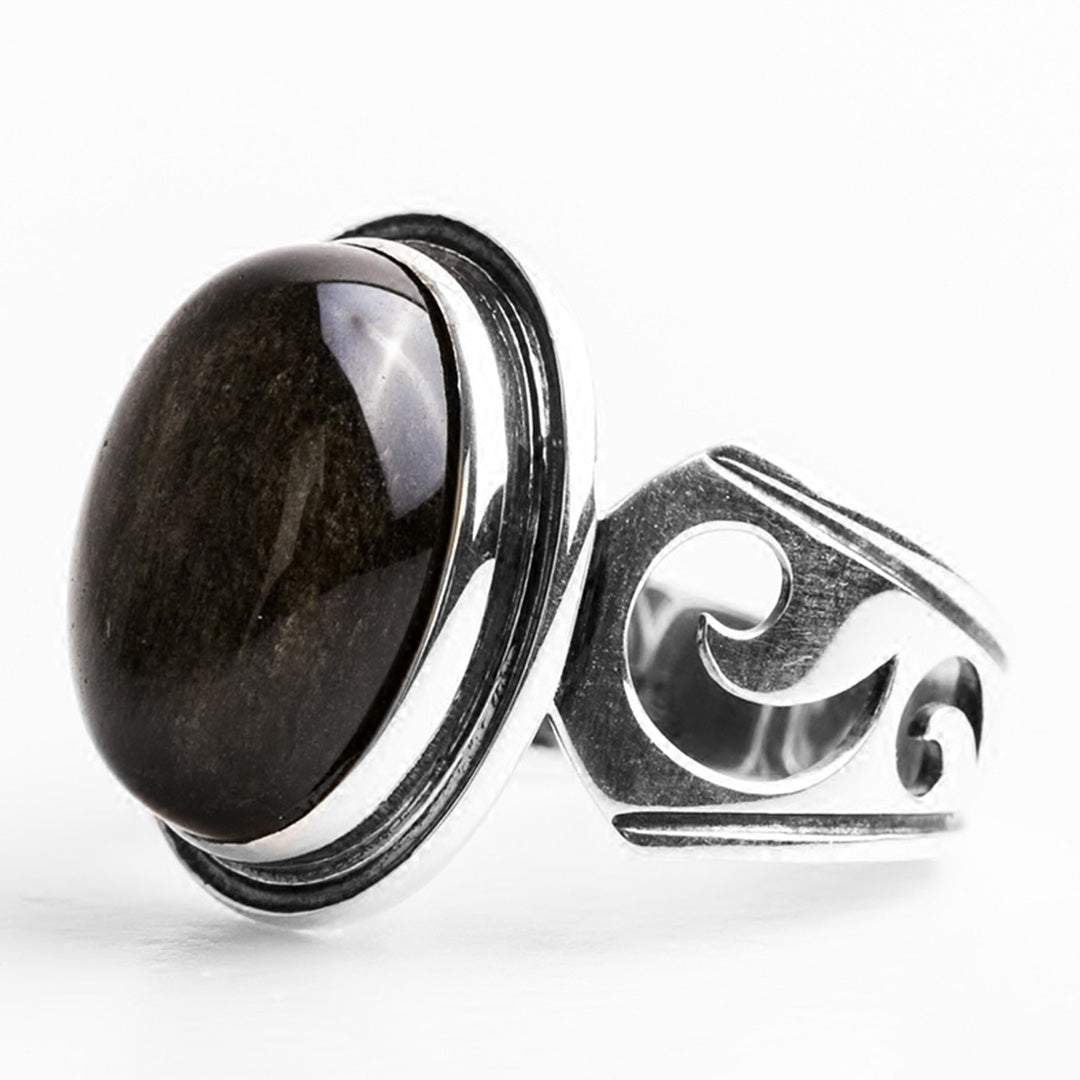 Minimalist Obsidian Cabochon 925 Silver Men's Ring