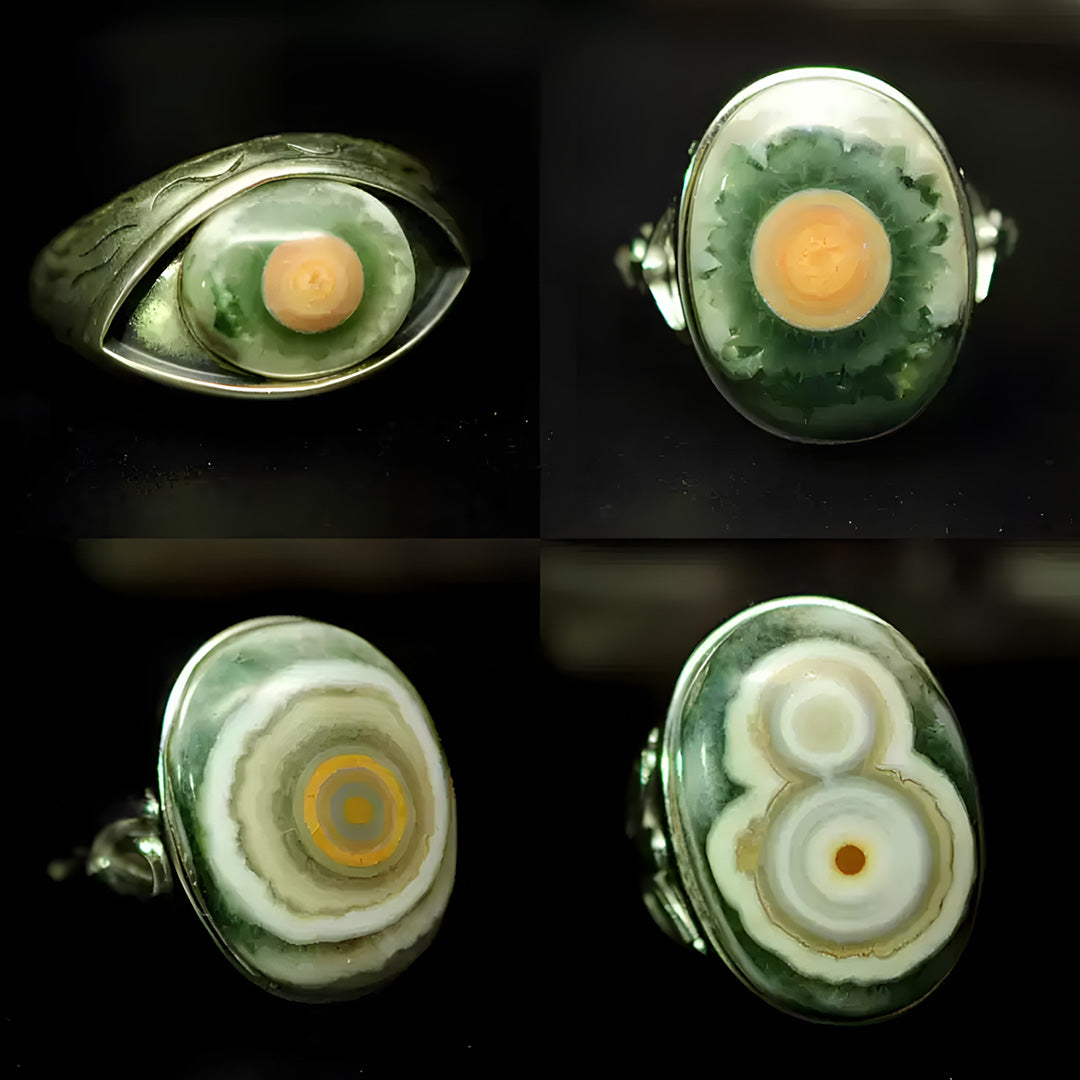 Ocean Jasper Agate Eye Silver Adjustable Ring