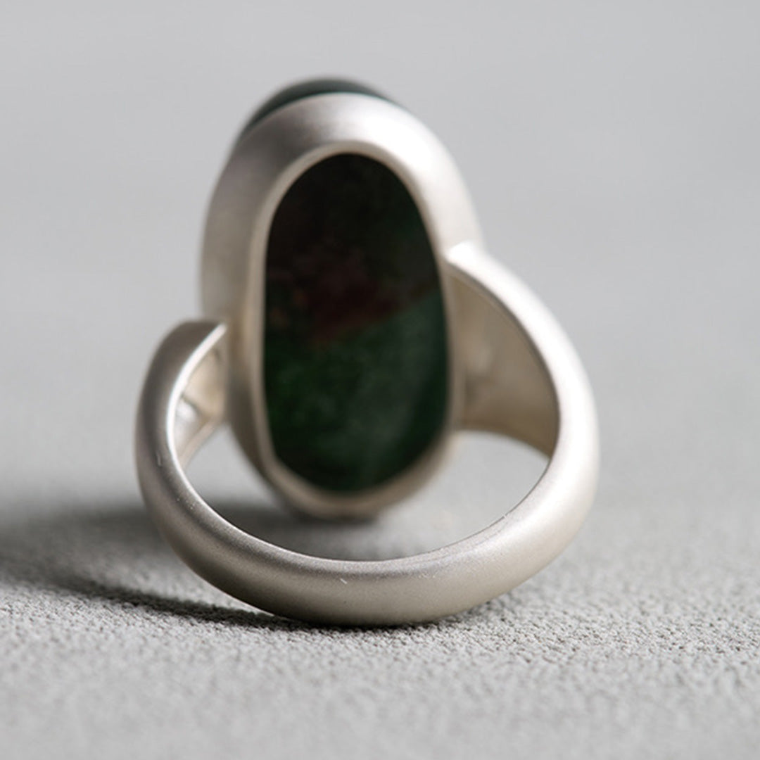 Natural Green Phantom Quartz Cabochon Open Ring
