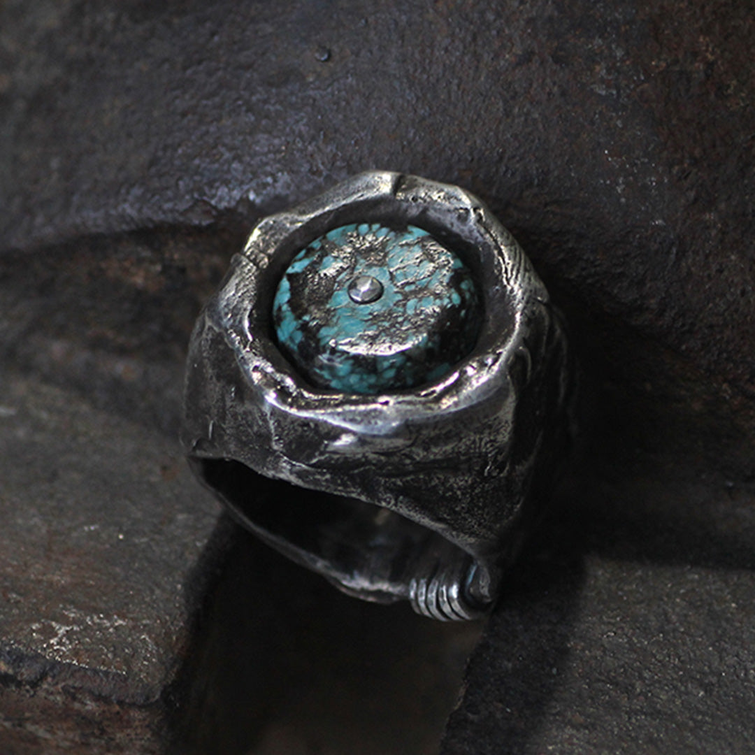 Outlaw Spirit Heavy Silver Turquoise Personalized Engraving Name Ring