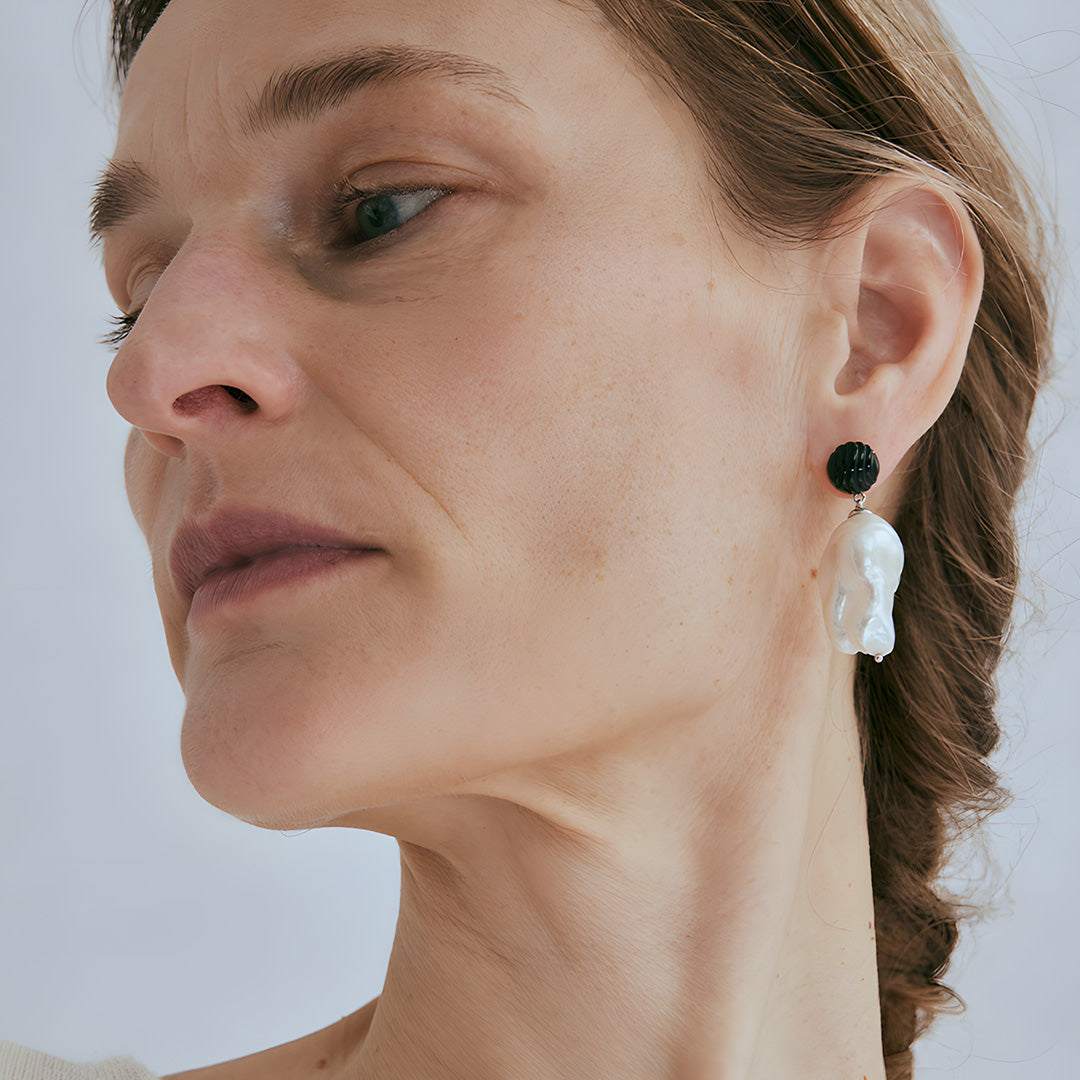 High Luster Baroque Pearl 18K White Gold Plated Earrings