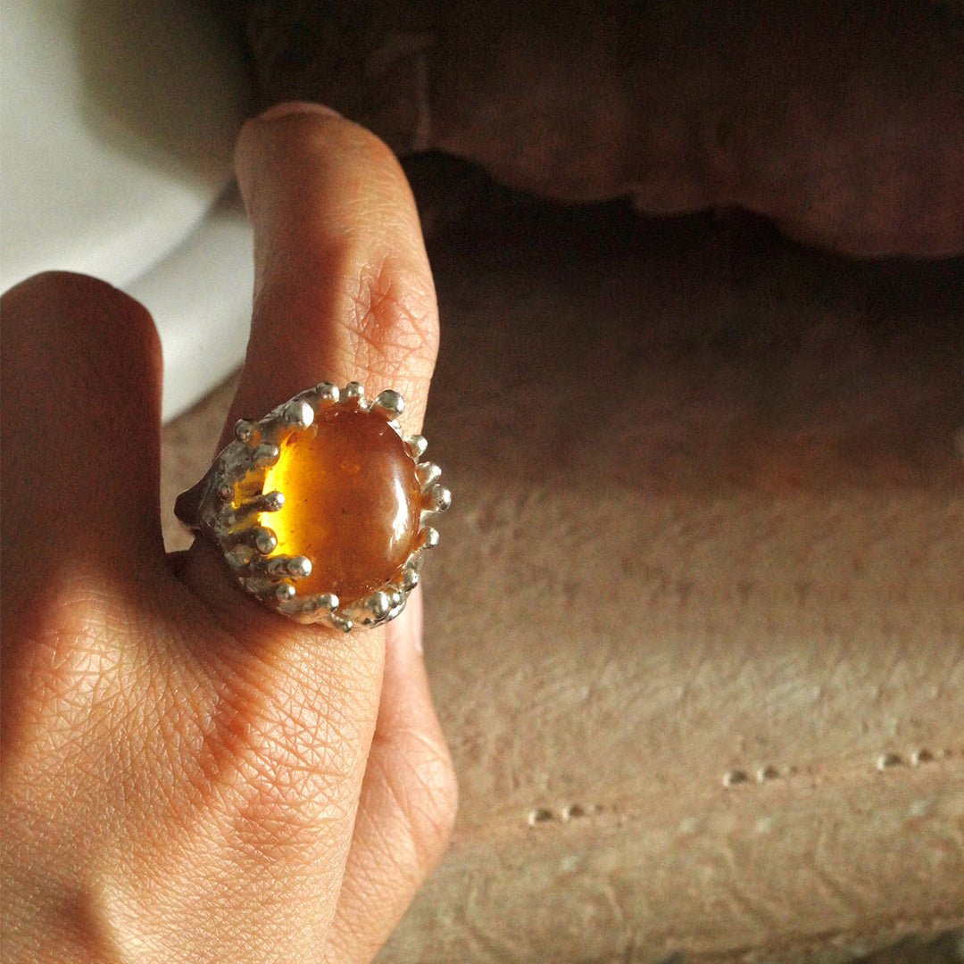 Amber Modern Open Design Sterling Silver Ring