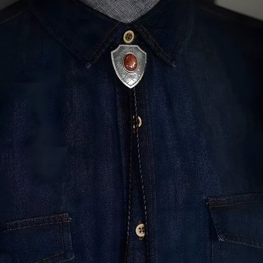 Handcrafted Guardian Shield with Sunstone Silver Bolo Tie