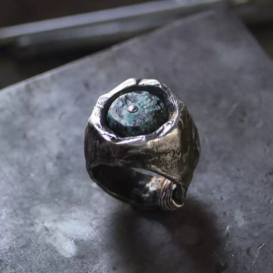 Outlaw Spirit Heavy Silver Turquoise Personalized Engraving Name Ring