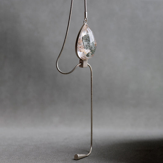 Dune Oasis Phantom and Rutilated Quartz Symbiosis Lariat Necklace