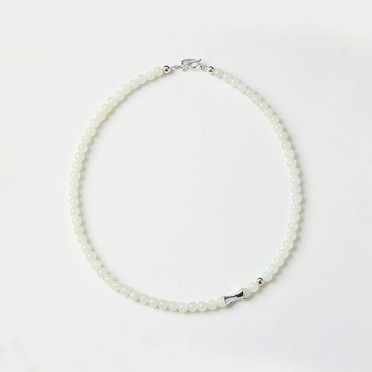 Lustrous Round White Jade 925 Silver Delicate Chain