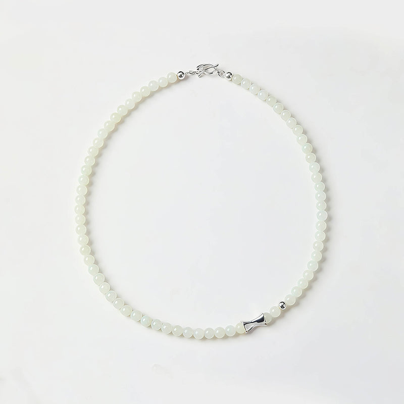Lustrous Round White Jade 925 Silver Delicate Chain - second image