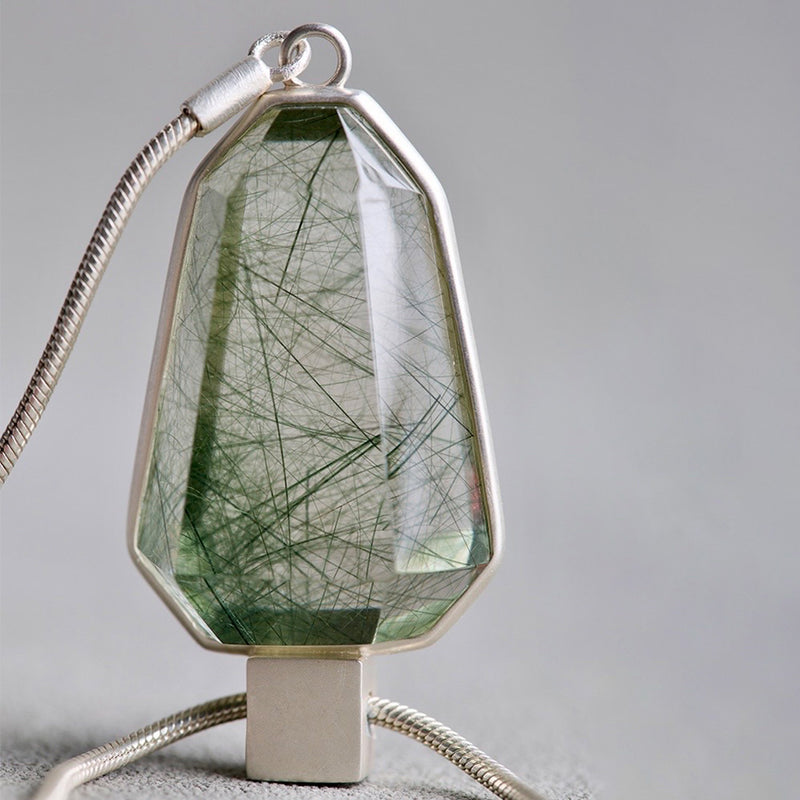 Vision Quest Rare Clear Green Rutilated Quartz Lariat Necklace